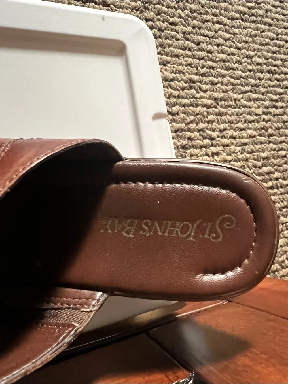St. John's Bay Brown Leather Slip-On T-Strap Sandals